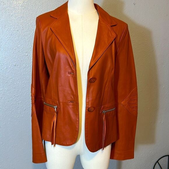 Elegance Paris women’s brown cognac leather jacket size US 2 - Picture 6 of 16